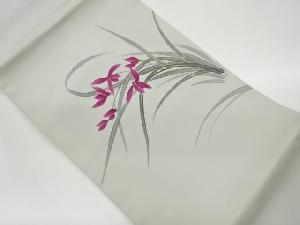 塩瀬金彩手描き花葉模様名古屋帯